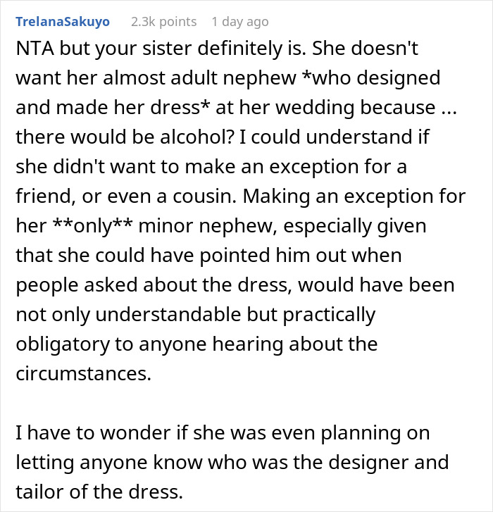 Teenager Spends Loads Of Time Making His Aunt's Wedding Dress Worth $22k-$25k For Free, She Doesn't Even Invite Him