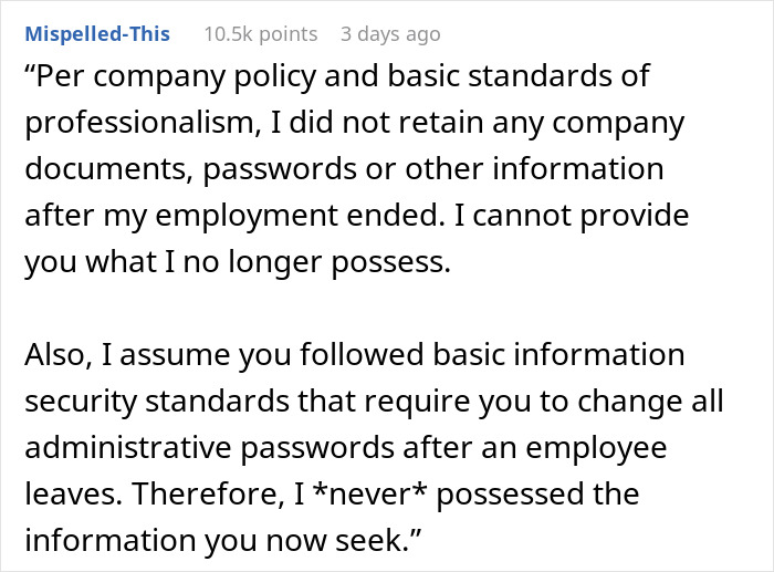 Company Demands Passwords From An Employee That Was Fired 4 Years Ago, Threatens To Sue Him Company Demands Passwords From An Employee That Was Fired 4 Years Ago, Threatens To Sue Him
