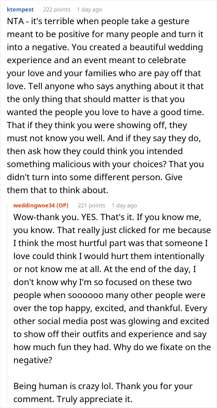 “We Covered Meals And Open Bars For 300 People”: Bride Organizes A Huge Wedding, Gets Shamed By Her Family “We Covered Meals And Open Bars For 300 People”: Bride Organizes A Huge Wedding, Gets Shamed By Her Family