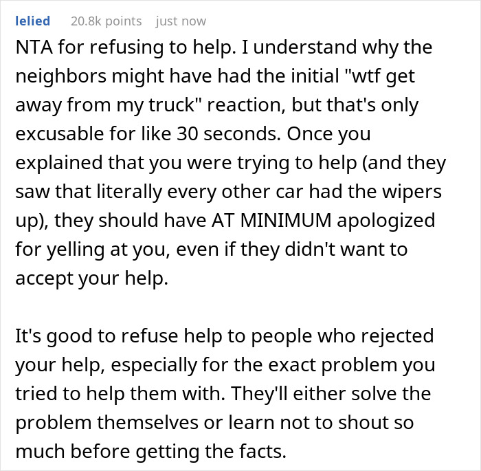 Man Snaps At Helpful Neighbor, His Wife Needs Help The Next Morning But Gets A Refusal This Time
