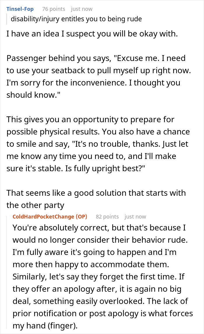 Netizens Applaud This Plane Passenger For Coming Up With The Perfect Revenge On People Who Keep Pulling On Their Seat When Standing Up