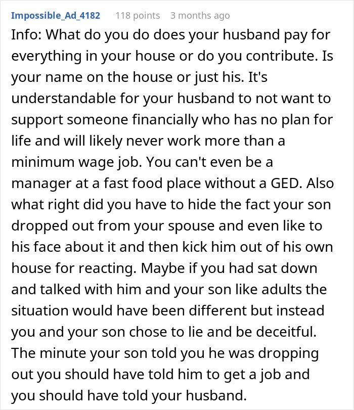 Man Gets Told To Leave When Wife Learned He Gave Son An Ultimatum After Discovering He Dropped Out