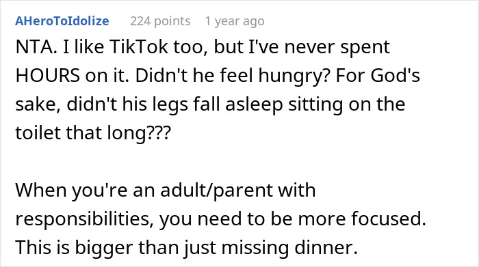 “In That Time We Had Finished The Meal”: Guy Is Furious At His Wife After He Misses Dinner Because He Was Scrolling TikTok In The Bathroom