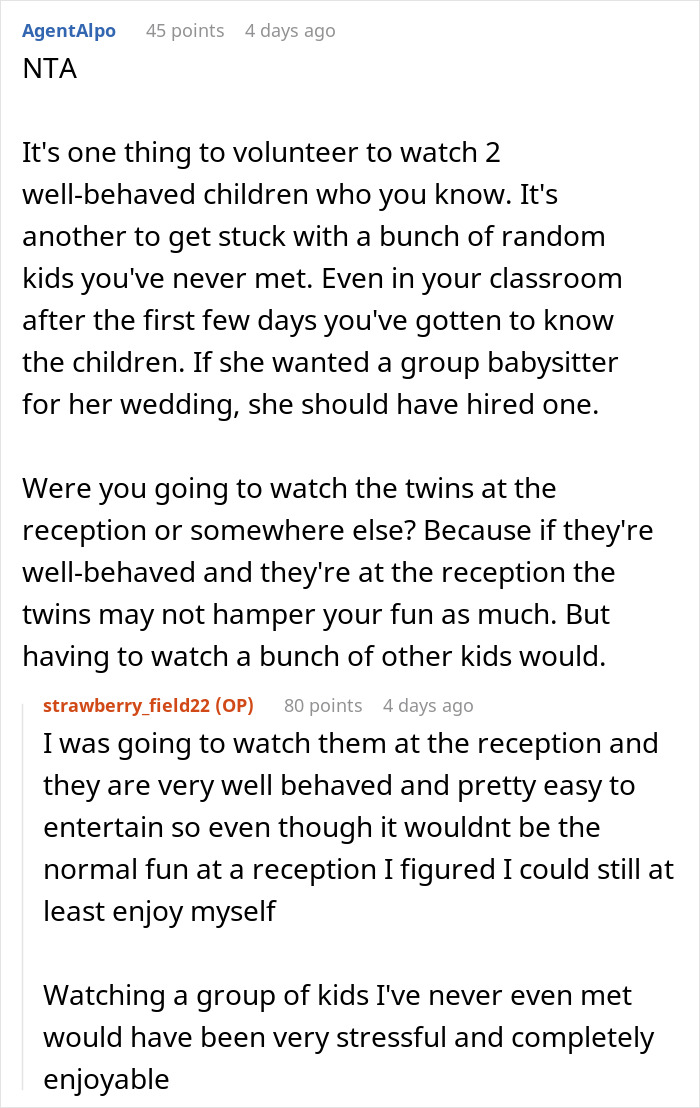 Bride Assures Guests That Her Sister Will Look After Their Kids During Wedding When She’d Never Agreed To It, Is Shocked When She Refuses Bride Assures Guests That Her Sister Will Look After Their Kids During Wedding When She’d Never Agreed To It, Is Shocked When She Refuses