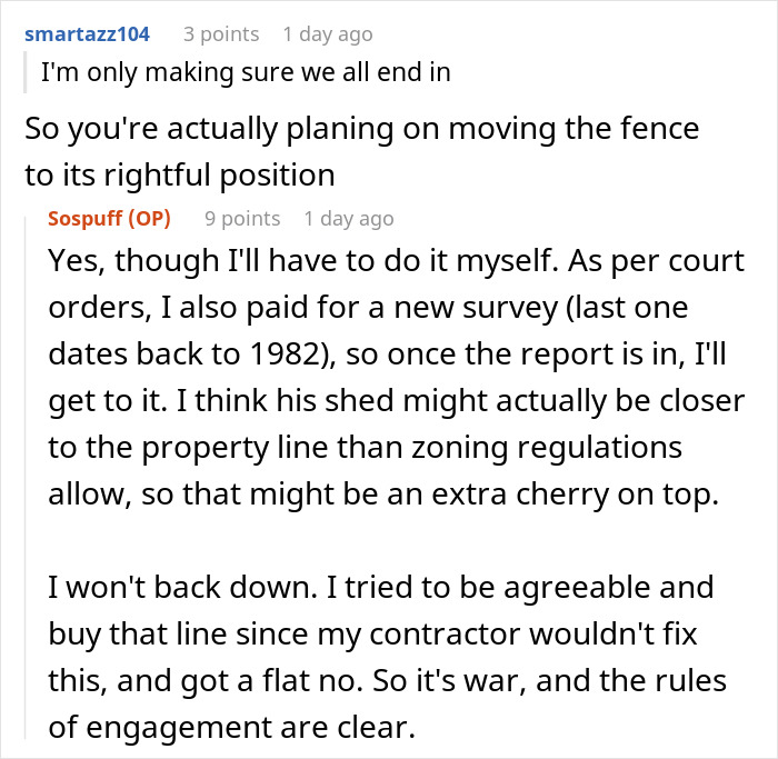 Guy Plots The Ultimate Retaliation Against His Neighbor Who Sued Him Over A Fence That Went 1.5 Inches Beyond The Property Line Guy Plots The Ultimate Retaliation Against His Neighbor Who Sued Him Over A Fence That Went 1.5 Inches Beyond The Property Line