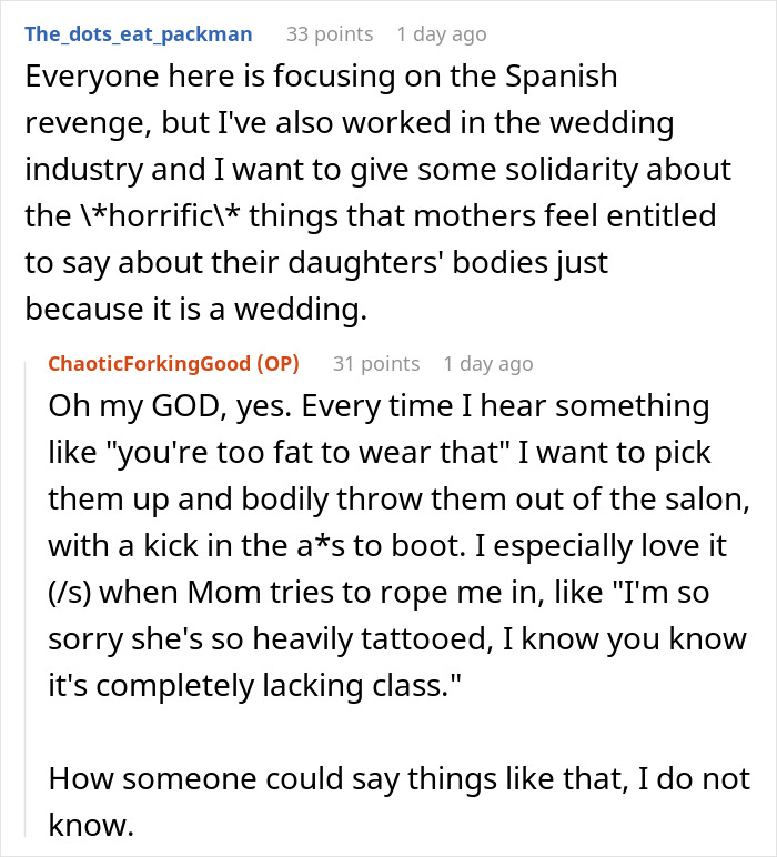 Bridal Stylist Fires Friendly Shots And Says Her Goodbyes In Spanish After Client’s Mom Trash-Talked Her Throughout The Entire Appointment Bridal Stylist Fires Friendly Shots And Says Her Goodbyes In Spanish After Client’s Mom Trash-Talked Her Throughout The Entire Appointment