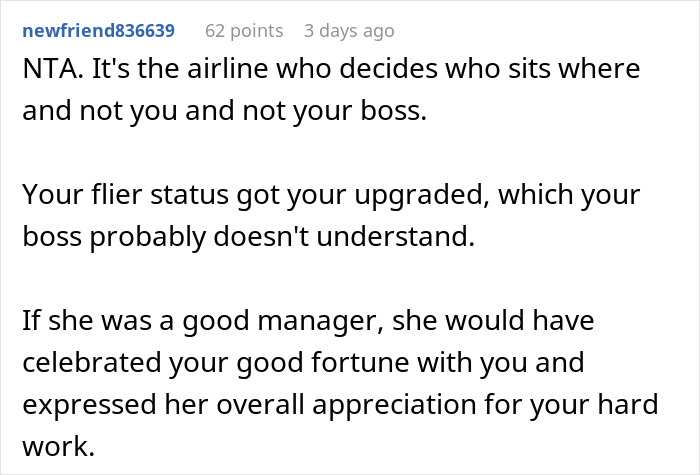 Boss Expected This Employee To Give Up Her 1st Class Seat For Her, Says She Has A "Lack Of Respect For Protocol" When She Doesn't