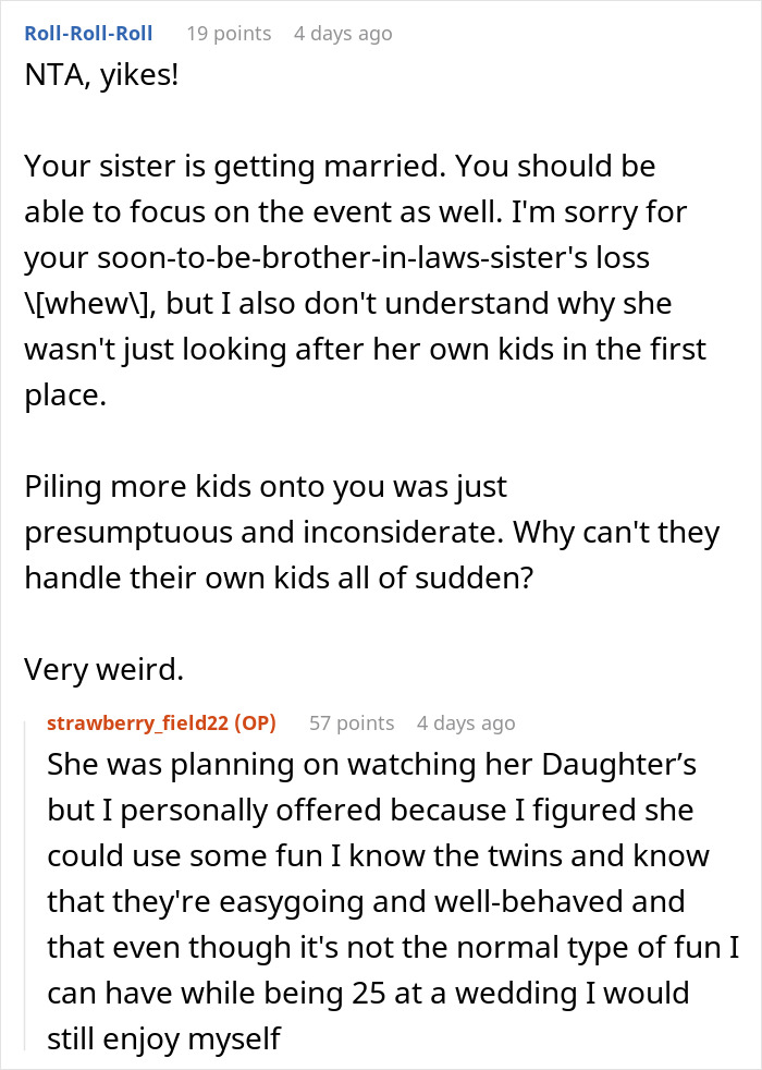 Bride Assures Guests That Her Sister Will Look After Their Kids During Wedding When She’d Never Agreed To It, Is Shocked When She Refuses