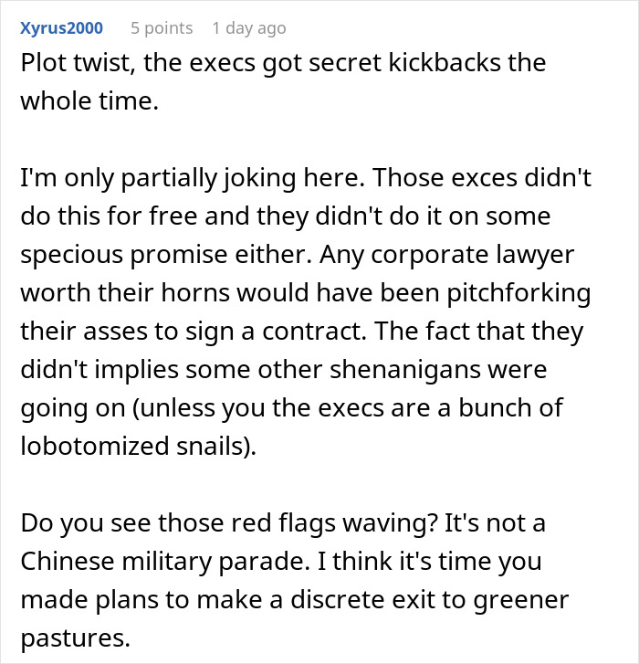 "Thanks For The 2 Years' Free Work": Greedy Execs Take A Project That No One Pays For, Take Away The Bonuses From The Team "Thanks For The 2 Years' Free Work": Greedy Execs Take A Project That No One Pays For, Take Away The Bonuses From The Team