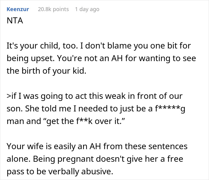 Husband Is Conflicted Over Who Is Right After Wife Tells Him That There Is No Way He’ll Be In The Room When Their Child Is Born