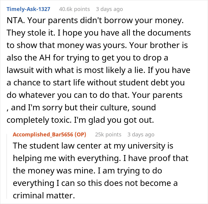 Family Are Furious With Daughter After She Sues Them For Stealing Her College Fund So Their Son Could Have A Grand Wedding Family Are Furious With Daughter After She Sues Them For Stealing Her College Fund So Their Son Could Have A Grand Wedding