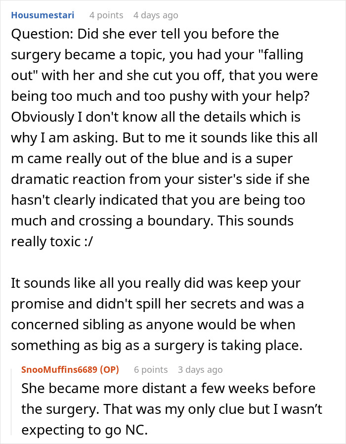 "She Said That My Anxiety Over Her Health Issues Was Too Much": Family Drama Arises As Woman Cuts Off Contact With Her 'Too Intrusive' Sibling "She Said That My Anxiety Over Her Health Issues Was Too Much": Family Drama Arises As Woman Cuts Off Contact With Her 'Too Intrusive' Sibling