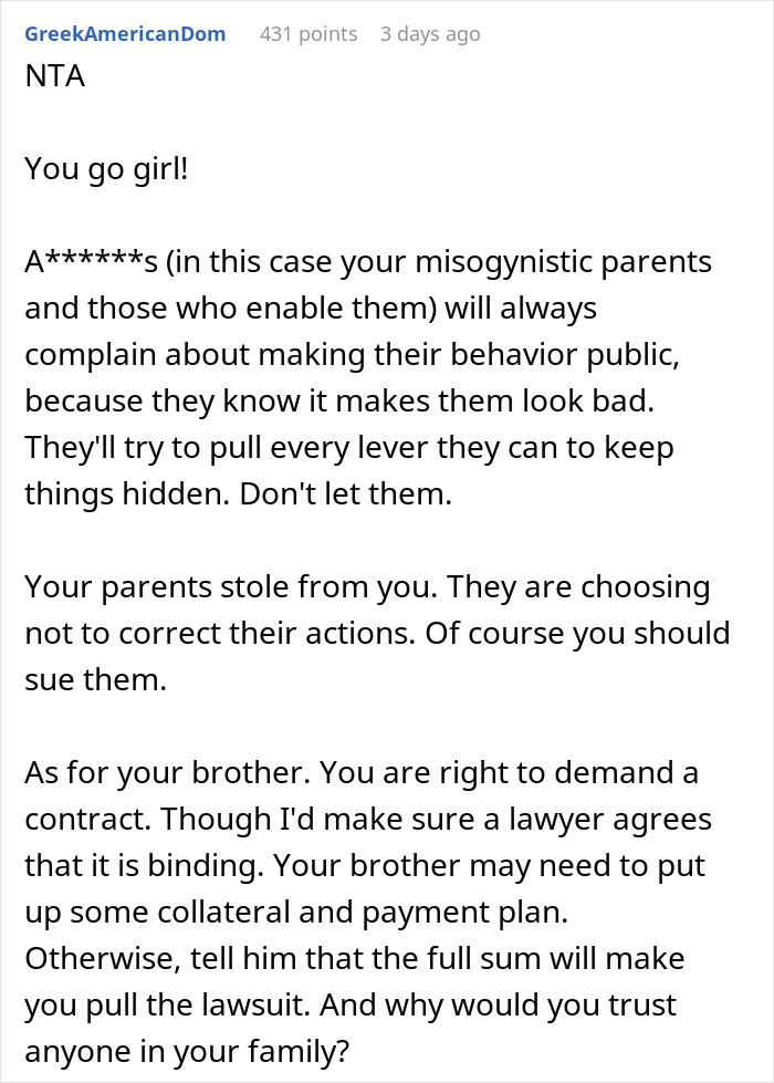 Family Are Furious With Daughter After She Sues Them For Stealing Her College Fund So Their Son Could Have A Grand Wedding Family Are Furious With Daughter After She Sues Them For Stealing Her College Fund So Their Son Could Have A Grand Wedding