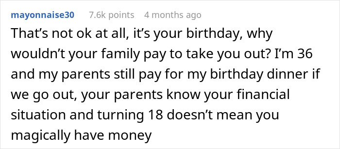 Person Shares How They Failed To Notice Key Cues That Their Parents Wouldn't Pay For Their 18th B-Day Dinner