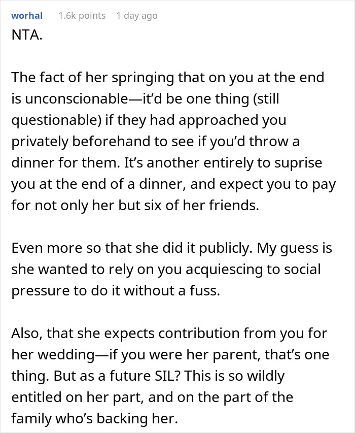 "The Bill Was Close To $1,000": Bride-To-Be Expects SIL To Cover The Entire Bachelorette Dinner, Gets A Reality Check Instead