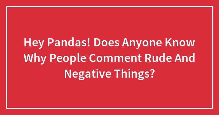 Hey Pandas! Does Anyone Know Why People Comment Rude And Negative Things?