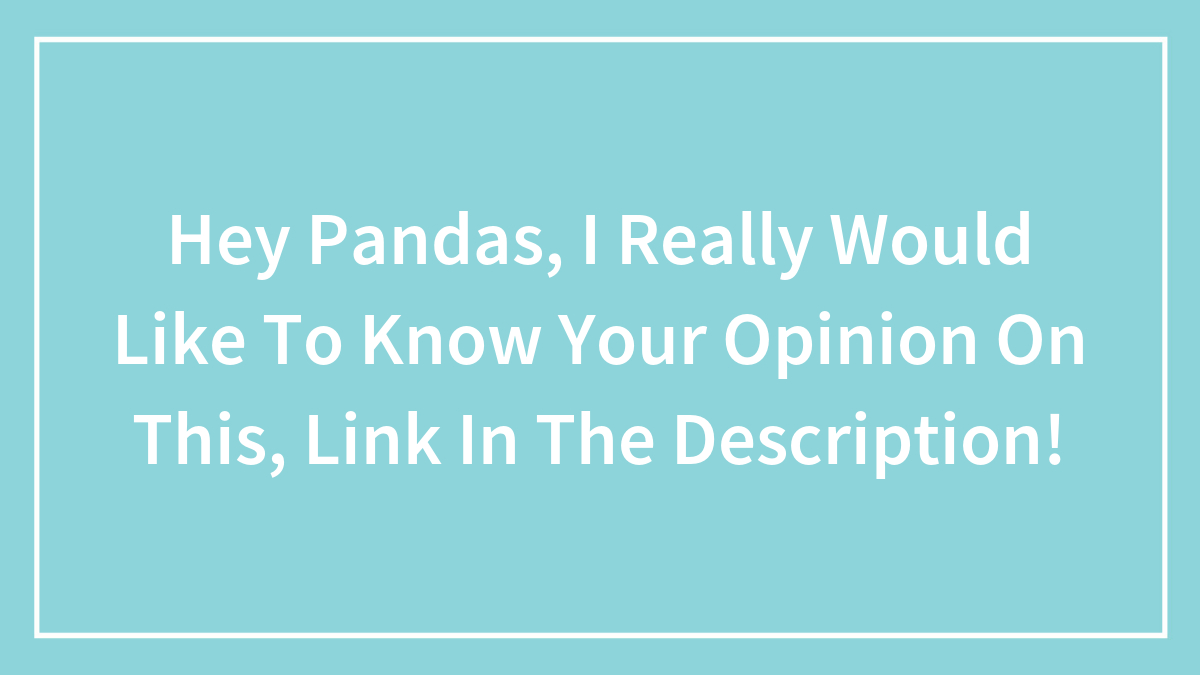 Hey Pandas, I Really Would Like To Know Your Opinion On This, Link In The Description!