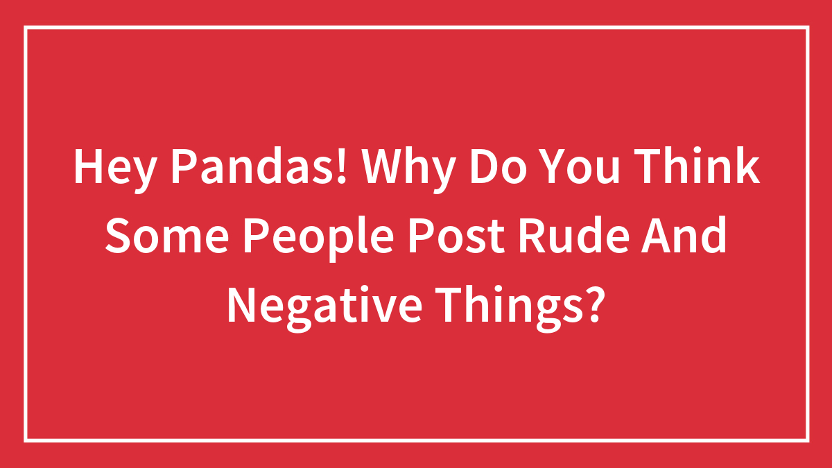 Hey Pandas! Why Do You Think Some People Post Rude And Negative Things?