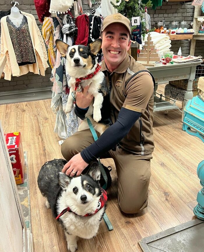 Our UPS Guy Noah, Brings Miss Petey And Mila Treats Everyday In Downtown Traverse City, Michigan