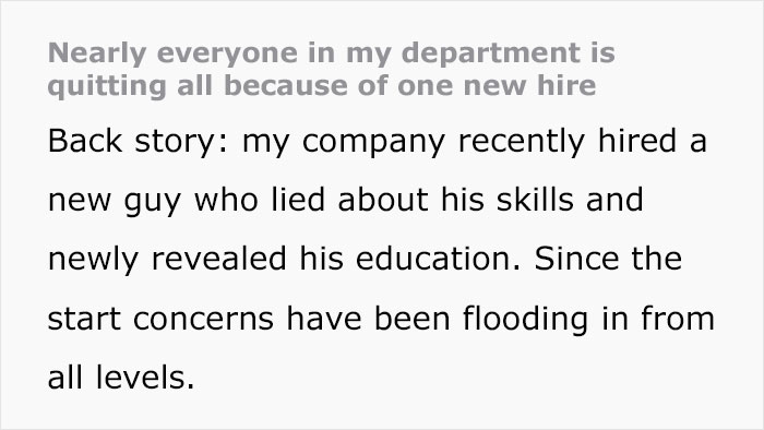 Incompetent New Hire Causes Havoc At Work, Pushing Nearly An Entire Department To Quit Incompetent New Hire Causes Havoc At Work, Pushing Nearly An Entire Department To Quit
