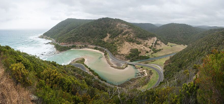 The curves of the Great Ocean Road as viewed from Teddy's Lookout south of Lorne in Victoria, Australia