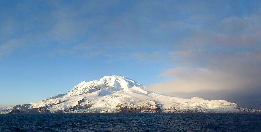 Heard Island from a boat facing southwest from approximately the S**g Islets