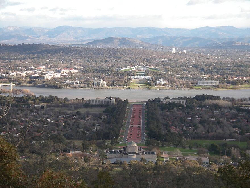 Axis from the Australian War Memorial to Parliament House, from Mt Ainslie, Canberra