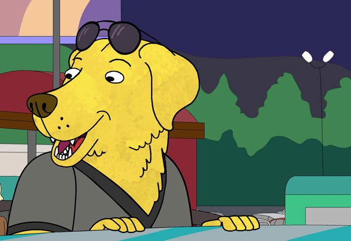 Mr. Peanutbutter with glasses on the top of a head 