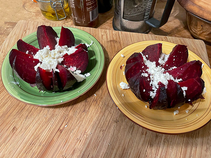 Slow Roasted Beets With Honey, Goat Cheese, And Balsamic Vinegar