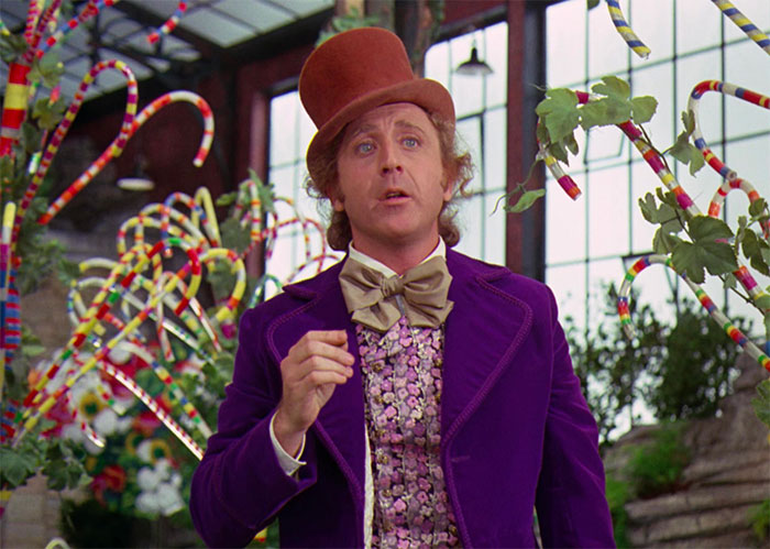 Willy Wonka wearing purple suit
