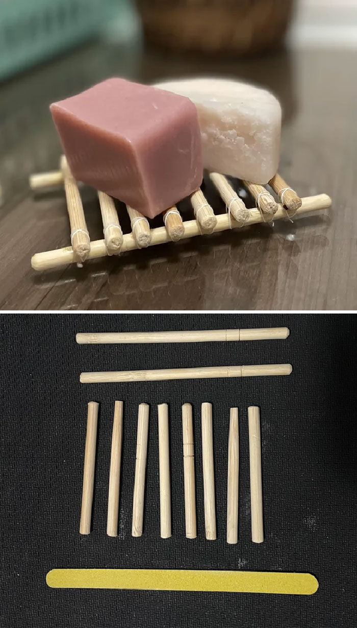 I Needed Something To Hold My Shampoo/Conditioner Bars, So I Made This With Chopsticks Leftovers