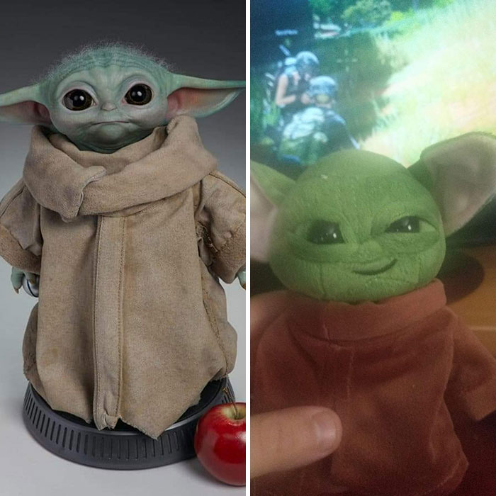 My Buddy Ordered A Baby Yoda Doll From China. On The Left Is What He Thought He Ordered. On The Right Is What Came In The Mail