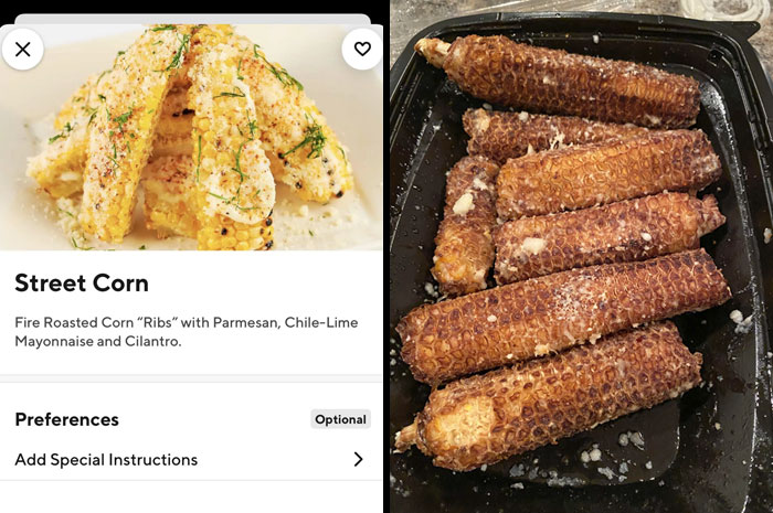 Ordered A Street Corn App From The Cheesecake Factory, Described As “Corn ‘Ribs’.” They Sent Seasoned, Corn-Less Cobs Instead Of The Corn