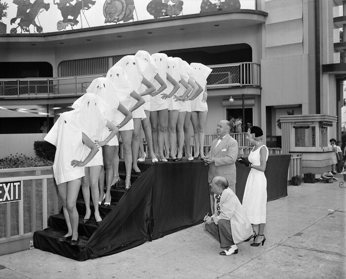Participants In The Beautiful Leg Contest Wear Pillow Cases Over Their Heads So That The Judges Can See Only Their Legs. New Jersey, Us, 1951