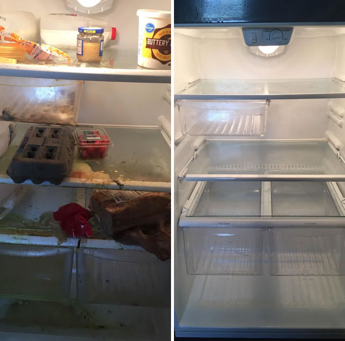Before And After Of A Fridge I Cleaned Last Summer After My Friend Was Without Power For About A Month In 95+ Degree Weather