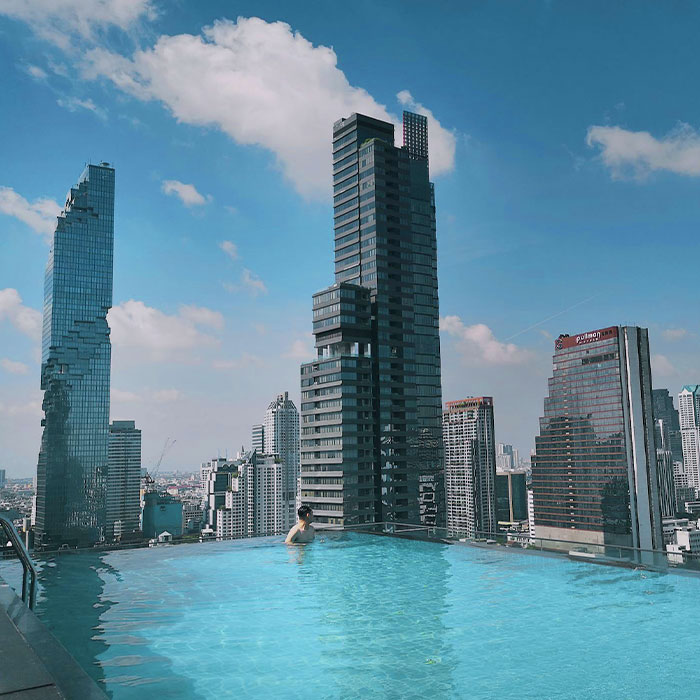 Pool at the roof of the building