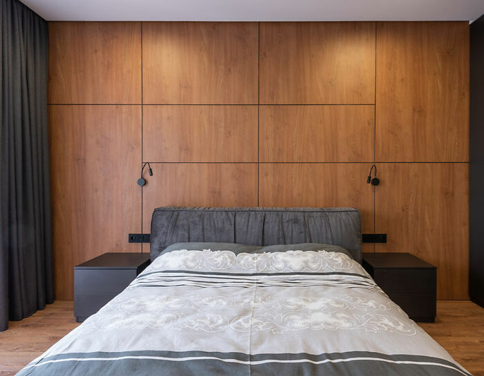 Bed with gray sheets