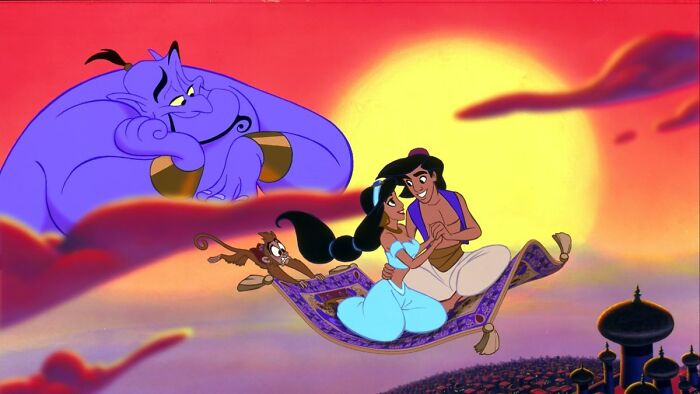 Aladdin hugging Jasmine 