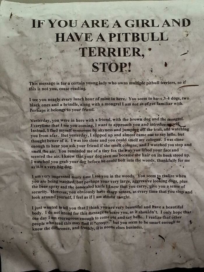 A Stalker's Note Left On A Hiking Trail