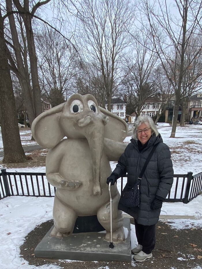 One Old Goat (Me) With Friend. Sculpture Of “The Elephant Song”. Sharon Lois And Bram