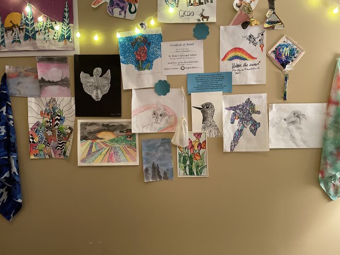 Taped A Bunch Of Paintings And Stuff On My Wall