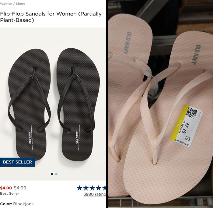 These Used Flip Flops At Goodwill vs. The Same Pair Of Brand-New