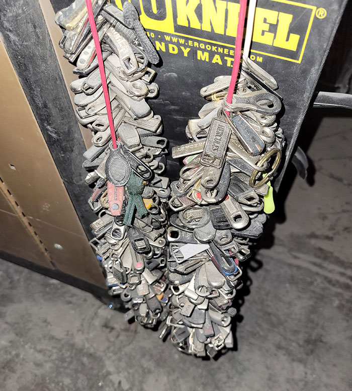 This Dude On The Construction Team I Work With At The Airport Collects Zipper Pulls He Finds On The Ground. There Are 4 More Of These Cables Full