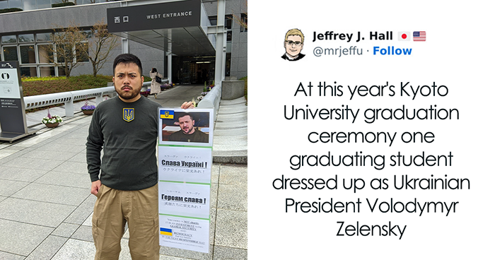 Kyoto University Graduates Traditionally Put On Bizarre Outfits For The Ceremony, And This Student Attempts To Cosplay President Zelensky
