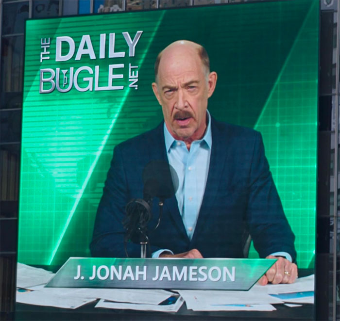 J.K. Simmons talking in TV in movie Spider-Man: Far From Home