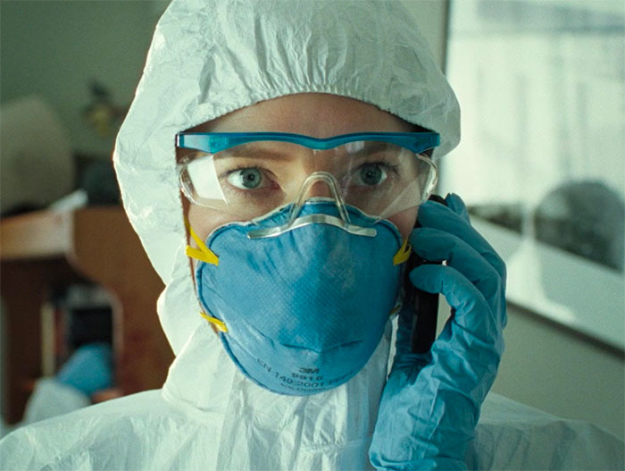 Cate Blanchett wearing safety clothes in movie Hot Fuzz