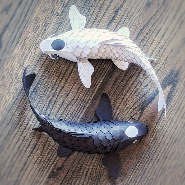 I Designed Some Posable Koi Made Only From Paper, No Glue Or Tape. They Can Bend In Any Direction