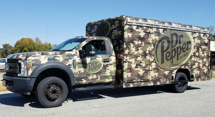 A Camouflaged Dr Pepper Truck Used On US Military Bases To Restock Base Vending Machines