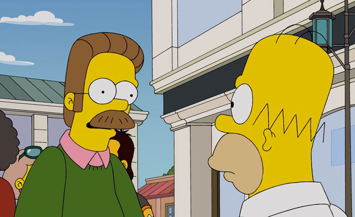 Homer and Ned talking 