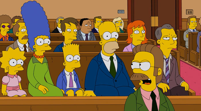 Simpsons and Ned in the church 